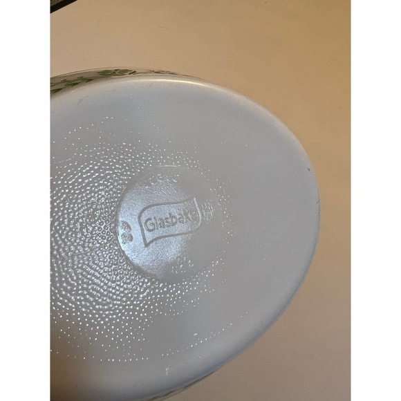 MILK Glass Baking Dish Green Daisy Pattern by Glasbake - Picture 4 of 7